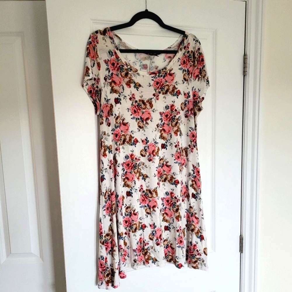 Floral A-line Shirt Dress, Size L